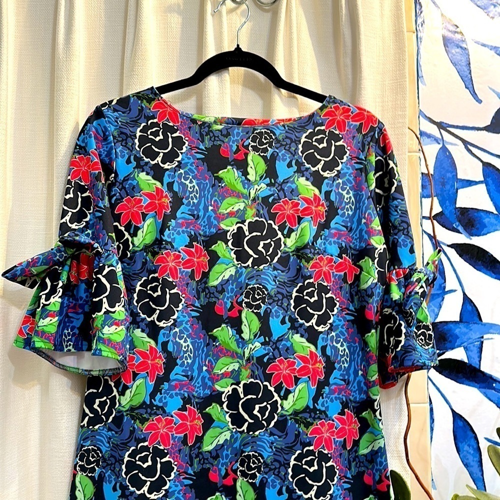 NWOT Chelsea Gunn Floral Multicolor Polyester and Spandex 3/4 Length Sleeve S - Picture 3 of 10